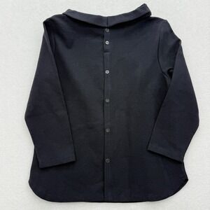 Talbots Womens Size M Medium Black Textured Mock Neck Button Back Top Casual